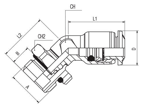 L 45 kovova spojka so zavitom 45° ORIENTING ELBOW MALE ADAPTOR (PARALLEL)